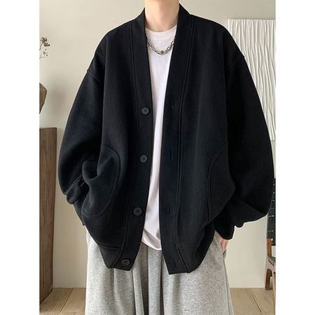 Men's Solid Color Jacket Mens Trendy Loose Cardigan Coat