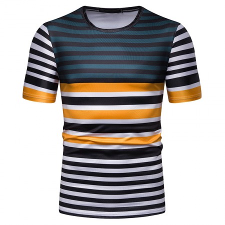 New Summer Men's Short-Sleeved T-Shirt Men's Contrast Striped Slim Casual T-Shirt